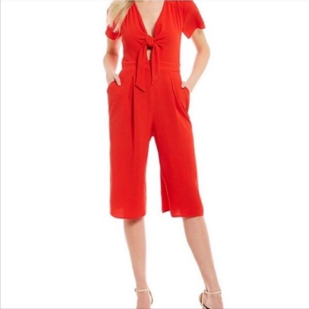 Gianni Bini red tie front wide leg romper jumpsuit culottes XS